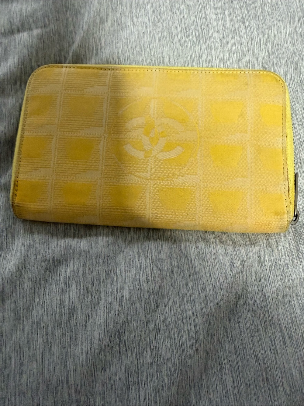 CHANEL Yellow Quilted Zip Around Wallet